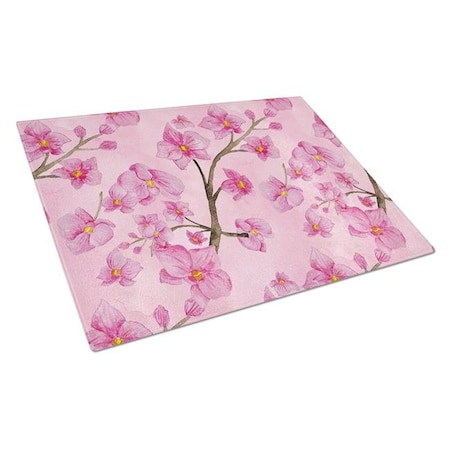 Carolines Treasures BB7505LCB Watercolor Pink Flowers Glass Cutting Board; Large